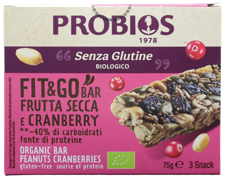 Fit & Go Riegel - Erdnuss und Cranberry, BIO, Probios, 3x25g