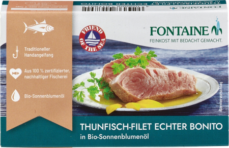 Thunfisch-Filet echter Bonito in BIO-Sonnenblumenöl, Fontaine, 120g