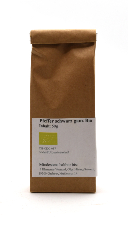 Pfeffer schwarz, ganz, BIO, Selbstabfüllung, 50 g