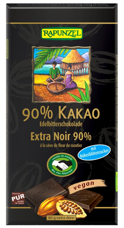 Bitterschokolade 90% Kakao mit Kokosblütenzucker, BIO, Rapunzel, 80g