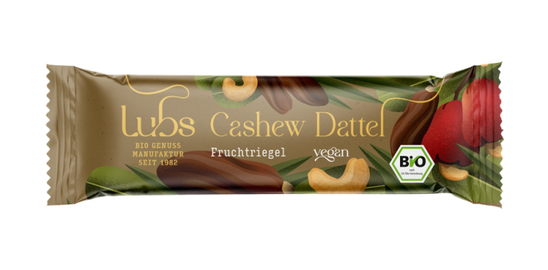 (MHD: 07.05.25) Cashew Dattel Fruchtriegel, BIO, Lubs, 40g