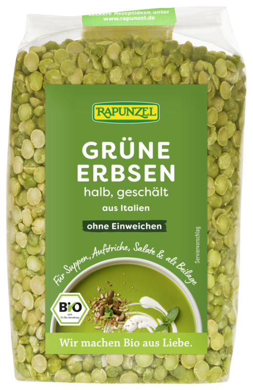 Grüne Erbsen halb, BIO, Rapunzel, 500g