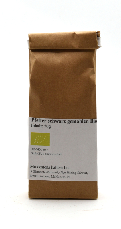 Pfeffer schwarz gemahlen, BIO, Selbstabfüllung, 50g